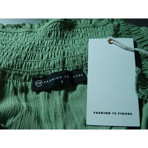 Fashion to Figure Pants Size‎  3  Green Gauze Lightweight Elastic Waist Wide Leg - Picture 10 of 14